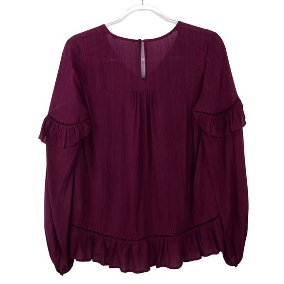 Anthropologie Ro & De Maroon Purple Ruffle Sleeve Blouse Medium - Picture 8 of 11